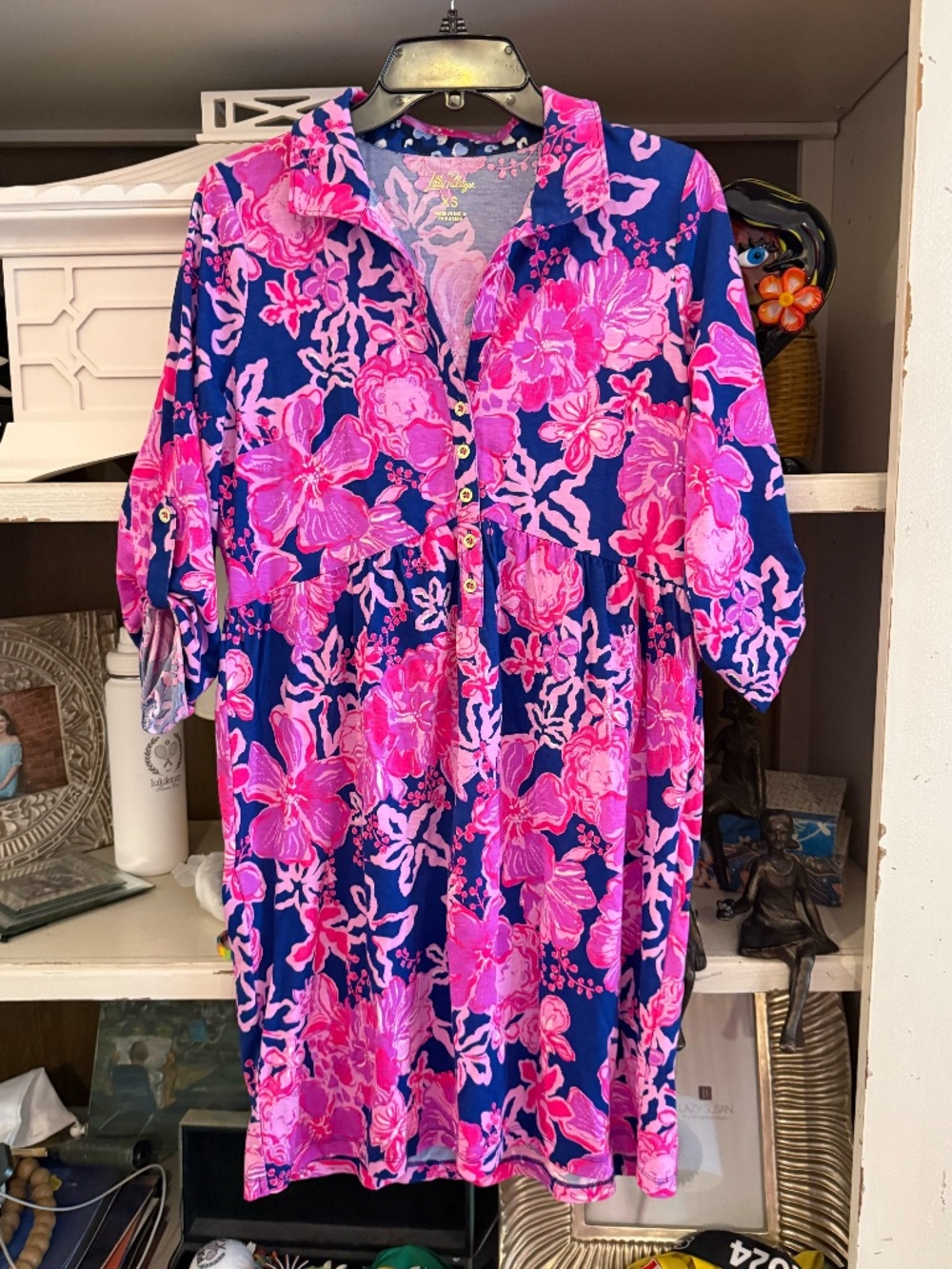 Lilly Pulitzer Xs Sarlyn popover shirtdress starlight navy once and floral - Picture 6 of 8